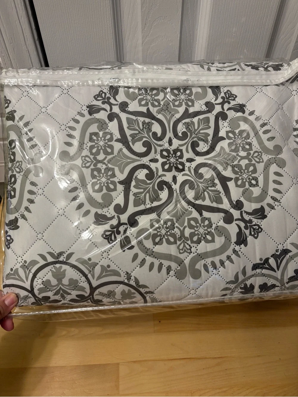 Neutral Gray and White Decorative Quilted Bedspread